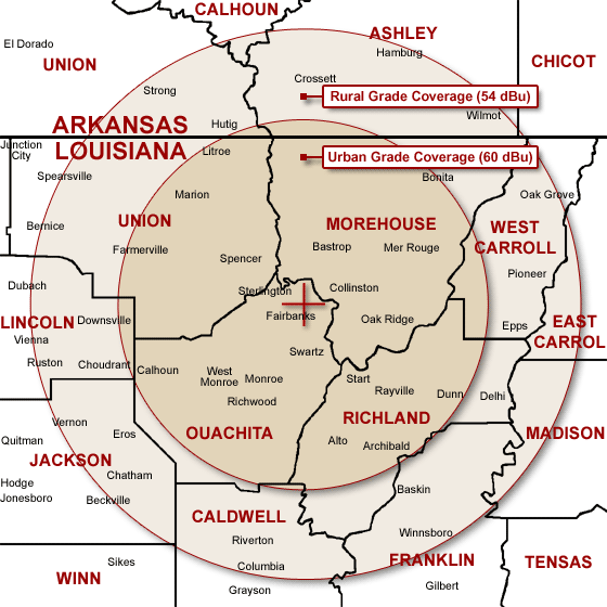 Coverage map of KXUL